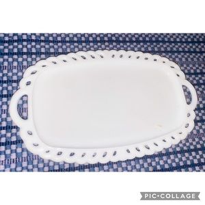 Vintage White Milk Indiana Glass Lattice Edged Tray No Sugar or Creamer 9x5"